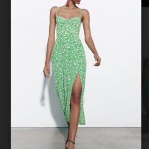 NWOT Zara Printed Corset-Style Dress, Green Size XS